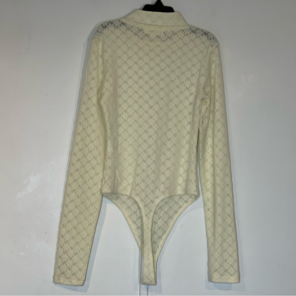 OPEN EDIT Long Sleeve Lace Bodysuit in Ivory - Picture 5 of 12